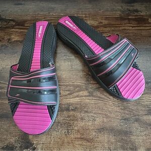 Speedo Slide‎ Sandals Black Hot Pink Adjustable Strap Summer Pool Women's 10